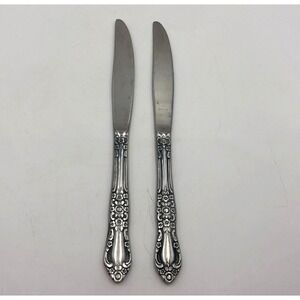 2 Butter knifes Vintage Northland CAROLINA  Korea Stainless Flatware Floral Rose